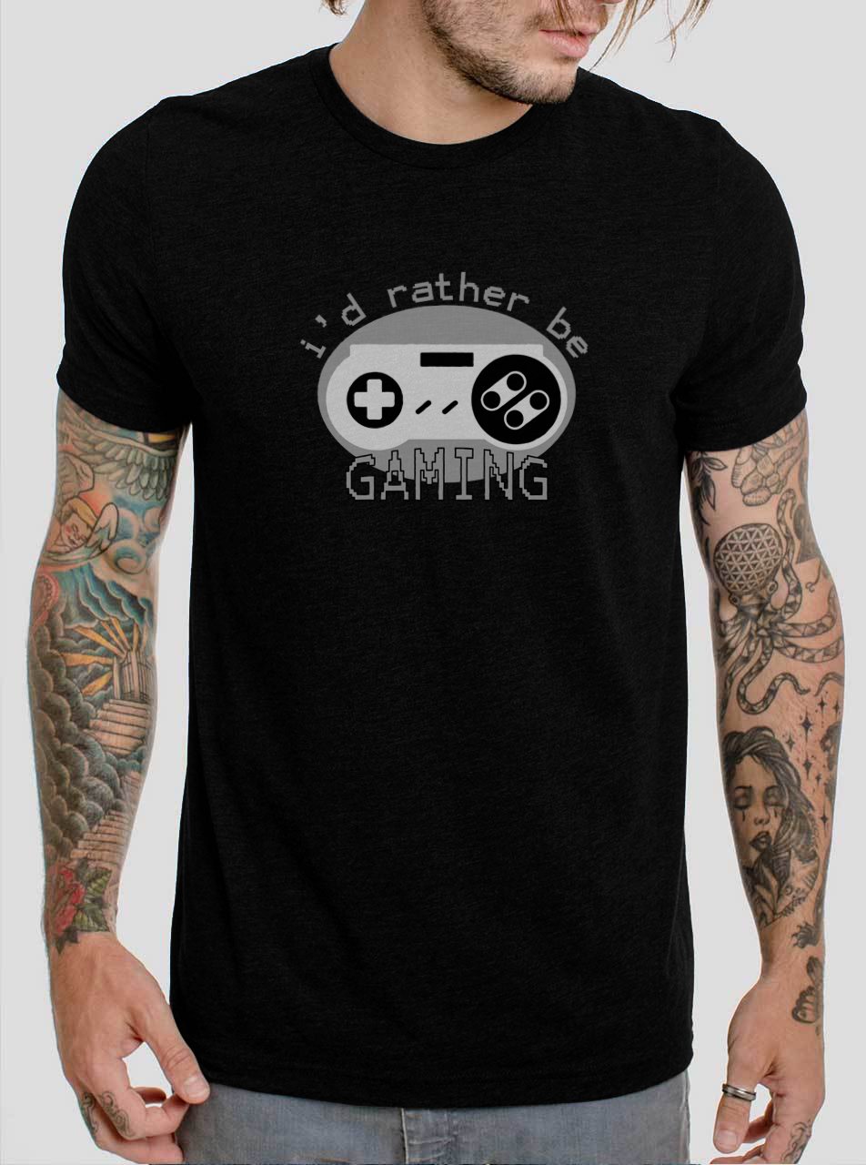8 Bit I'd Rather Be Gaming Nerd Geek Gamer Antisocial Introvert Black T-Shirt, T-Shirts for Men