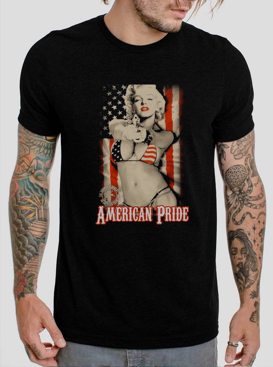 American Pride Sexy Marilyn Monroe Gangster Black T-Shirt, T-Shirts for Men