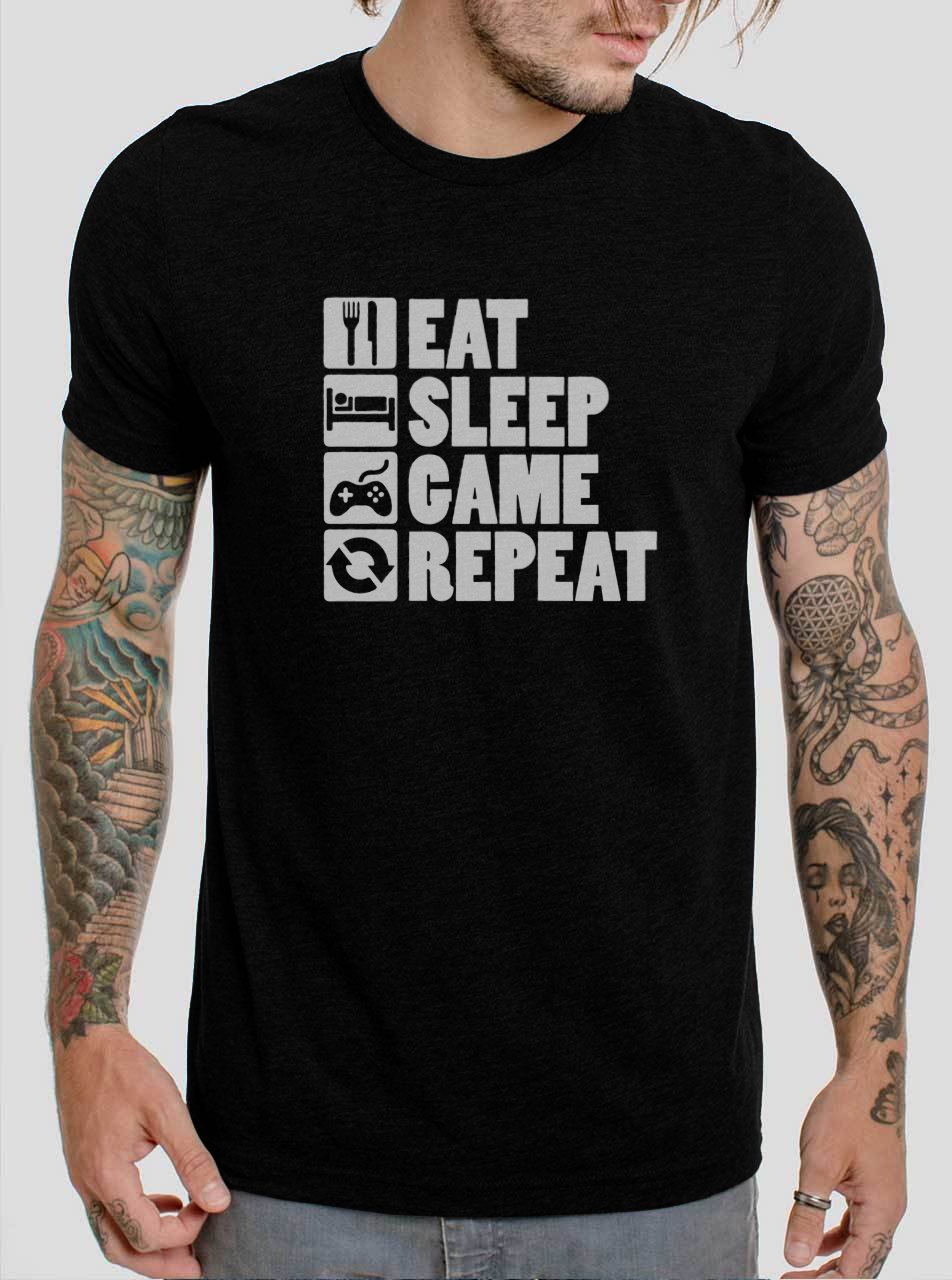Funny Eat Sleep Game & Repeat Black T-Shirt, T-Shirts for Men