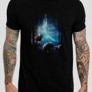 Monster Wolf howling Forest Sky Moon Black T-Shirt, T-Shirts for Men