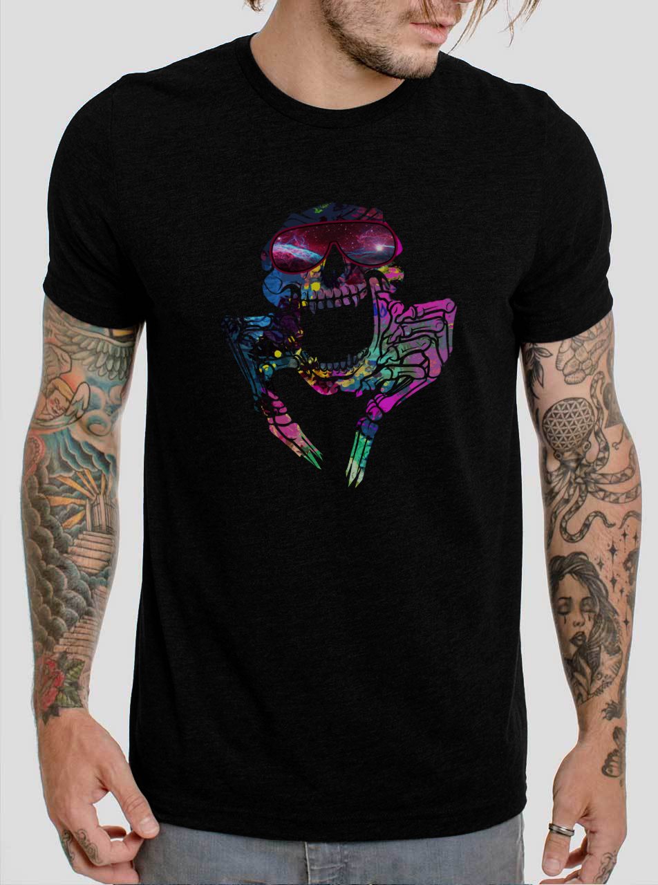 Shady Characterskull rave neon glasses Galxy party Black T-Shirt, T-Shirts for Men