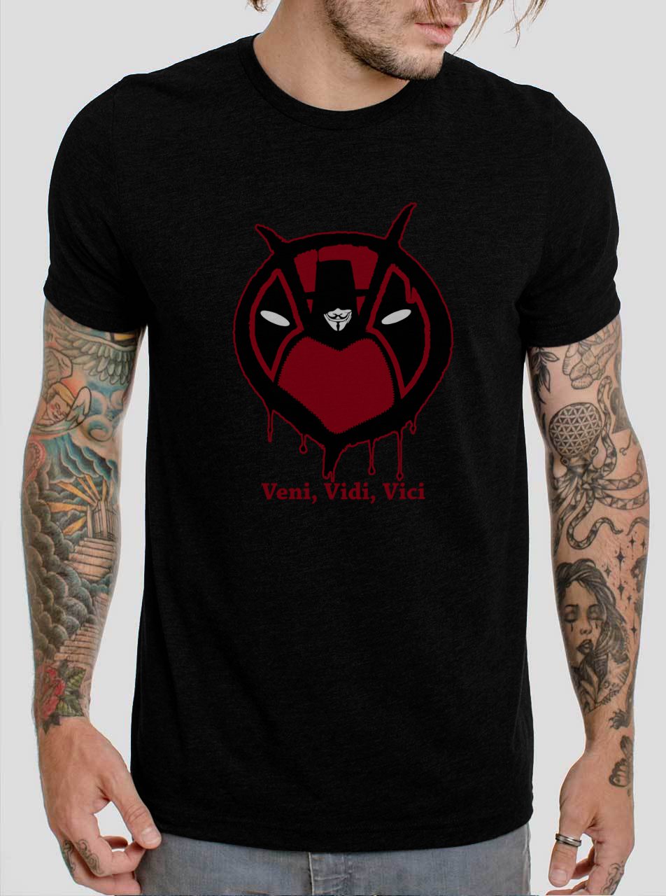 V for Vendetta Anonymous Pool Hacker Veni, Vidi, Vicy Black T-Shirt, T-Shirts for Men