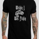 Wishin I Was Fishin Fisherman Bass Trout Hunting Game Fishing Funny Black T-Shirt, T-Shirts for Men