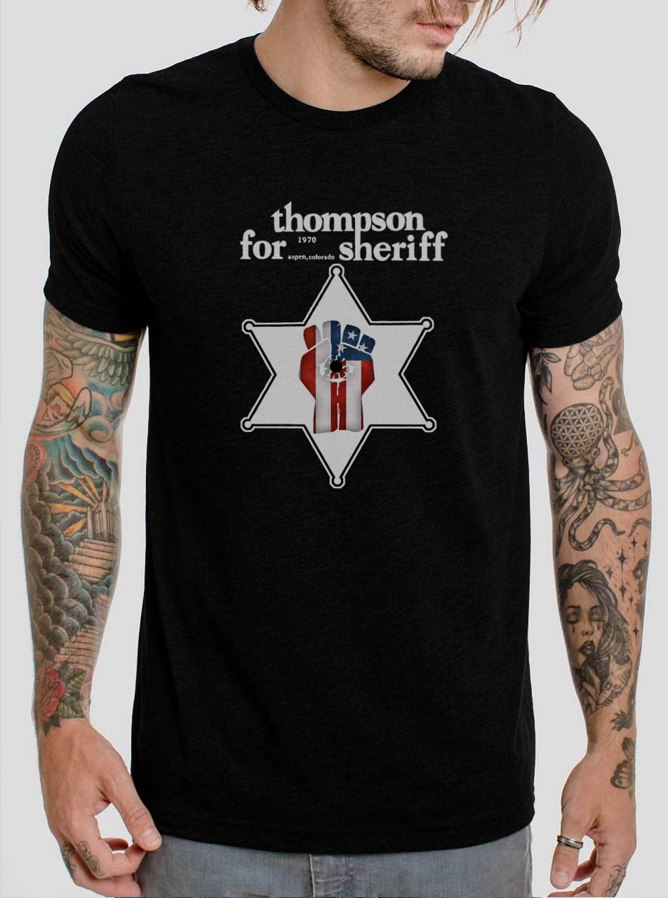 Hunter S Thompson USA Grunge Flag Sheriff Las Vegas Gonzo Black T-Shirt, T-Shirts for Men