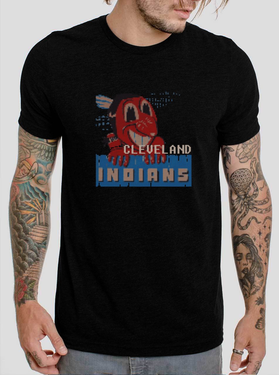 8Bit Cleveland Indians Baseball Pixe Art MLB Black T-Shirt, T-Shirts for Men