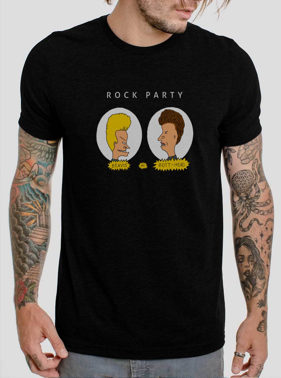 Beavis and Butt - Head Hard Rock Party Black T-Shirt, T-Shirts for Men