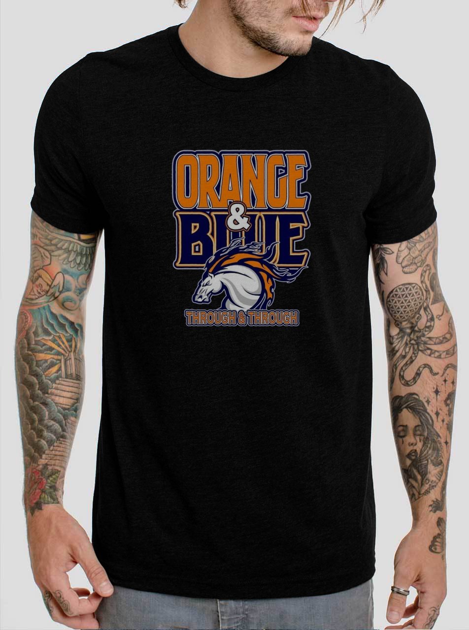 Denver Broncos Orange and Blue Through Black T-Shirt, T-Shirts for Men