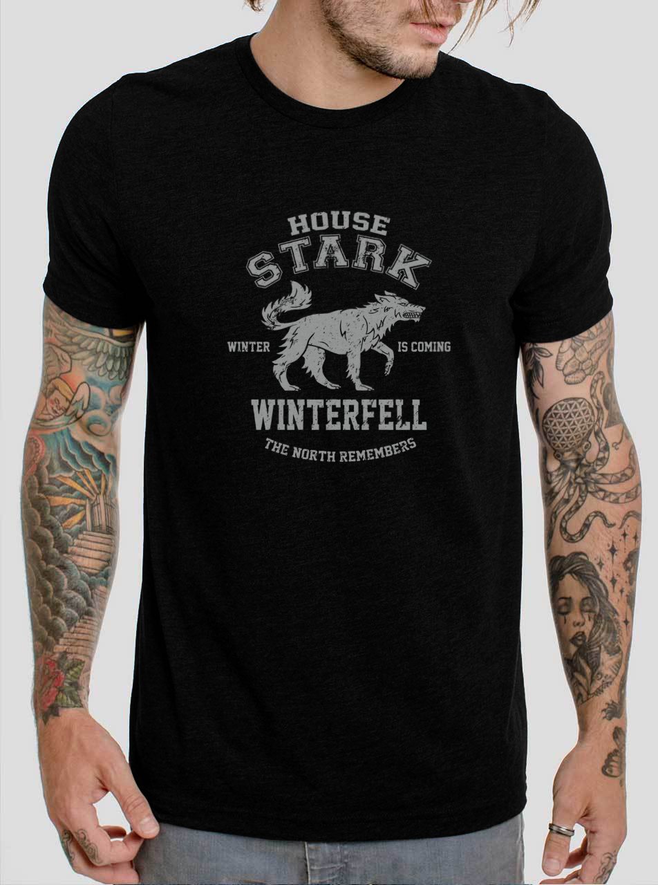 Eddard Stark House Stark Winter Is Coming GOT Black T-Shirt, T-Shirts for Men