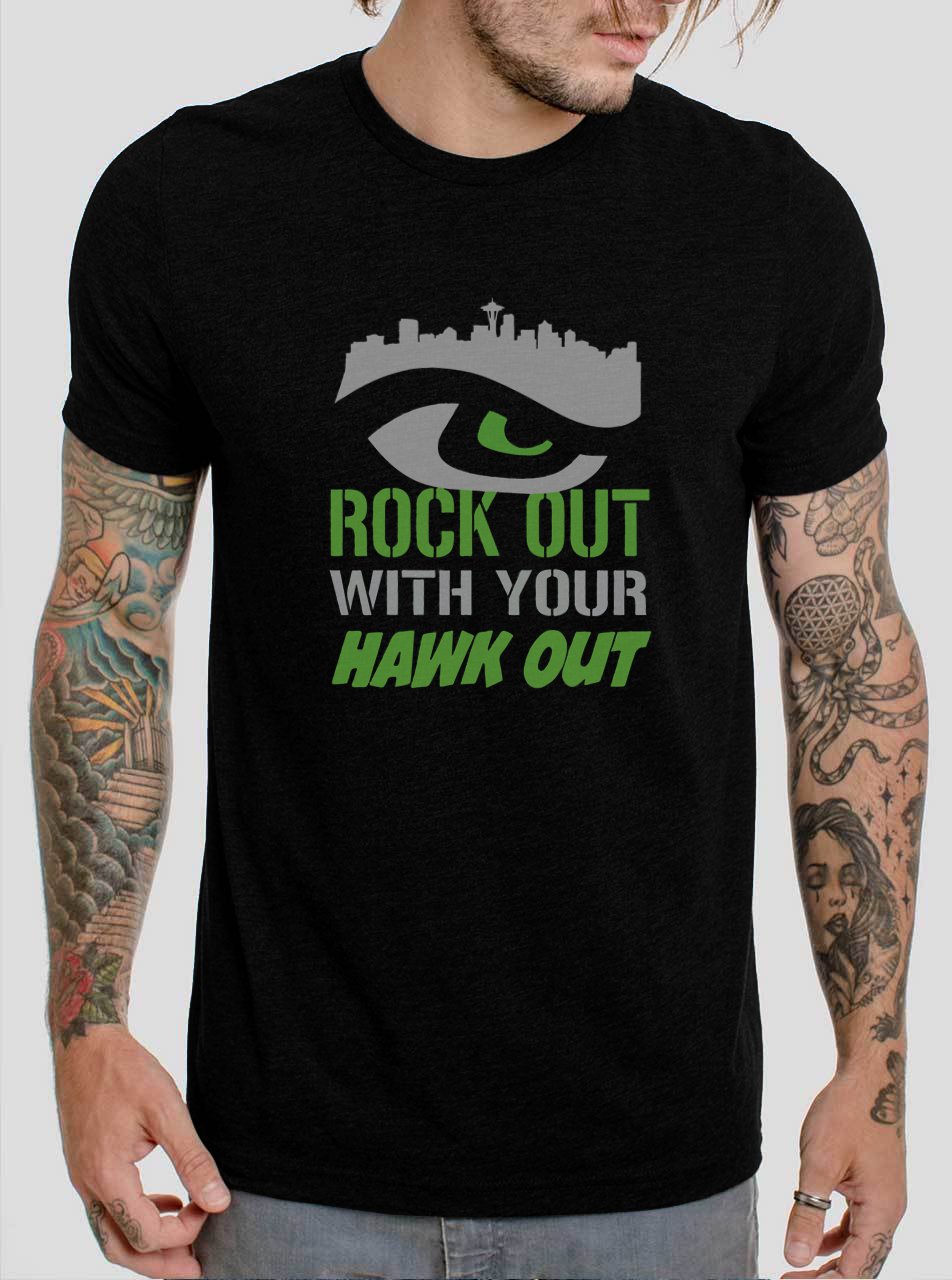 GO HAWKS Rock Out with your Hawk Out Seattle Seahawks Fan Black T-Shirt, T-Shirts for Men