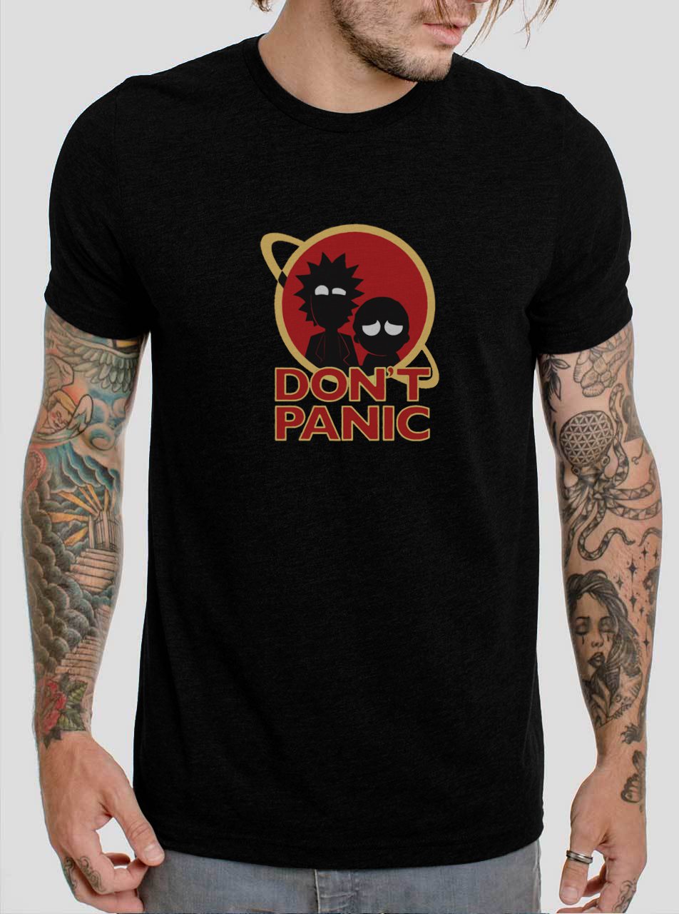 Rick n Morty Dont Panic Wubba Lubba Dub Dub Black T-Shirt, T-Shirts for Men