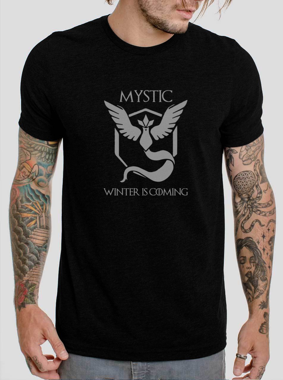 Team Mystic Winter is Coming Game of Thrones Black Black T-Shirt, T-Shirts for Men