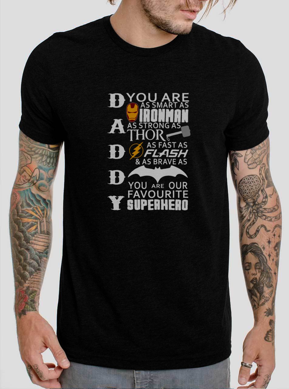 Daddy You Are Our Superhero Black T-Shirt, T-Shirts for Men
