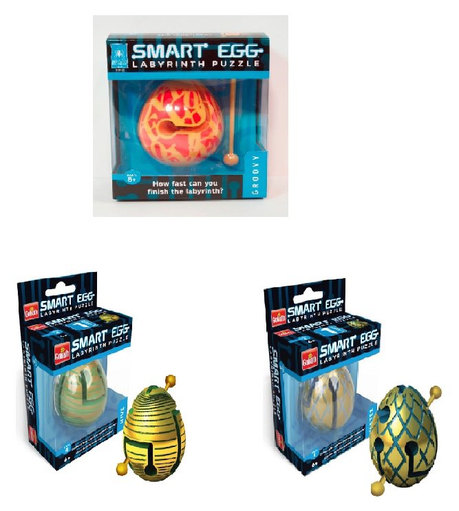 A set of 3 Labyrinth Puzzle 1-Layer Smart Eggs - Groovy, Hive & Jester