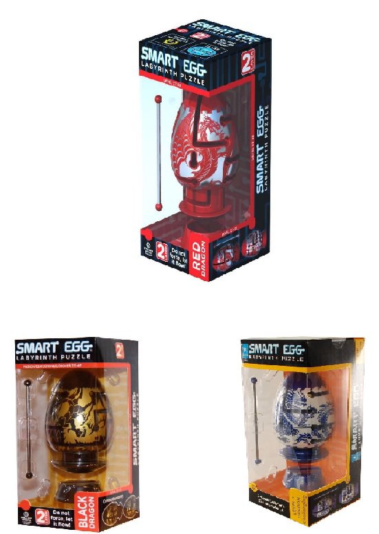 A set of 3 Labyrinth Puzzle 2-Layer Smart Eggs - Black, Blue & Red (Dragon Series)