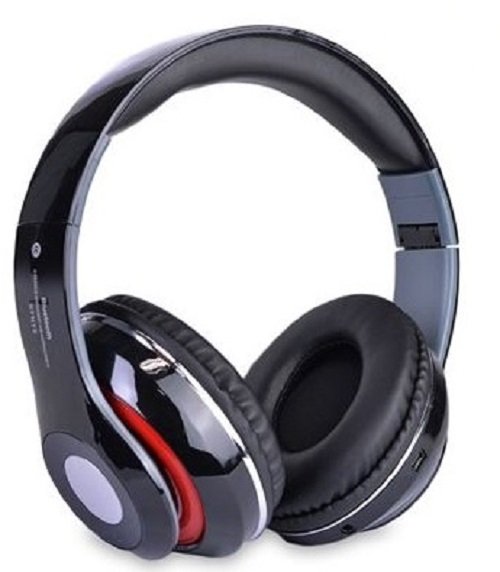 Bluetooth Wireless Headphones with Built In FM Tuner, Memory Card Slot and Mic - Black