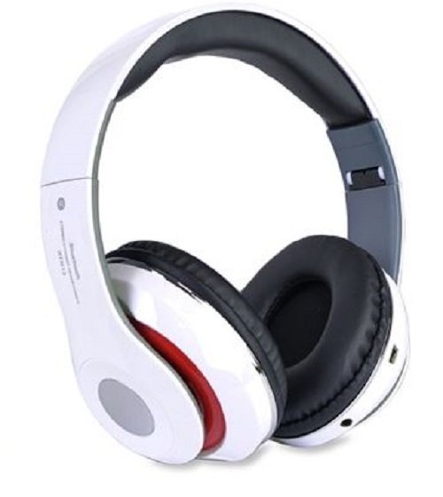 Bluetooth Wireless Headphones with Built In FM Tuner, Memory Card Slot and Mic - White