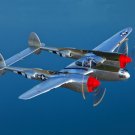 A Lockheed P-38 Lightning fighter aircraft in flight near Chino California Poster Print