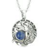 Unicorn Amulet Lucky Charm Horse Shoe Magic Royal Blue Circle Pendant 18 Inch Necklace