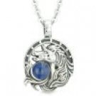 Unicorn Amulet Lucky Charm Horse Shoe Magic Royal Blue Circle Pendant 18 Inch Necklace