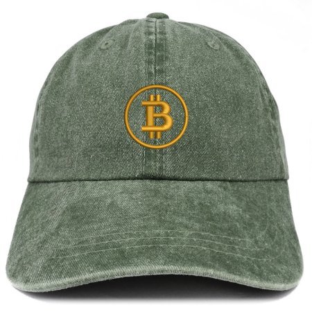 Bitcoin Embroidered Washed Cotton Adjustable Cap - Dark green
