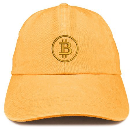Bitcoin Embroidered Washed Cotton Adjustable Cap - Mango