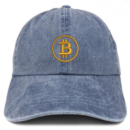 Bitcoin Embroidered Washed Cotton Adjustable Cap - Navy