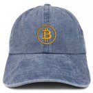 Bitcoin Embroidered Washed Cotton Adjustable Cap - Navy