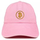Bitcoin Embroidered Washed Cotton Adjustable Cap - Pink