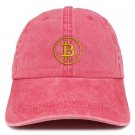 Bitcoin Embroidered Washed Cotton Adjustable Cap - Red