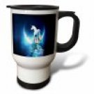 3dRose White Unicorn In Front Of Full Moon, Travel Mug, 14oz, Stainless Steel