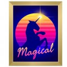 Click Wall Art Magical Unicorn Sunset Framed Graphic Art 22.5 x 18.5 Gold Frame