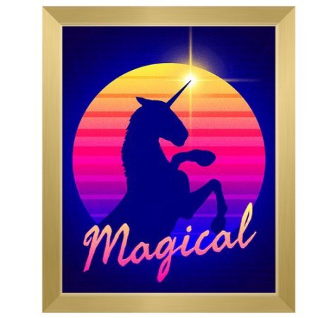 Click Wall Art Magical Unicorn Sunset Framed Graphic Art 26.5 x 22.5 Gold Frame