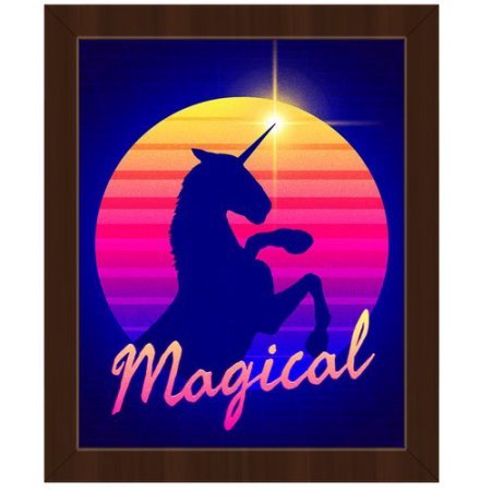 Click Wall Art Magical Unicorn Sunset Framed Graphic Art 26.5 x 22.5 Espresso Frame