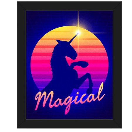 Click Wall Art Magical Unicorn Sunset Framed Graphic Art 26.5 x 22.5 Black Frame