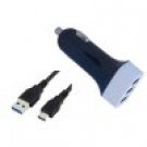 Car/DC Charger (3 USB Port, Data Charging Cable included) - Black/White