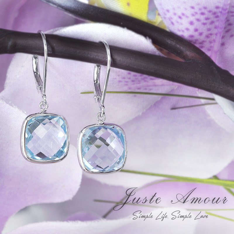 925 Silver Natural Sky Blue Topaz Earring (Include Shipping with Earring Box)