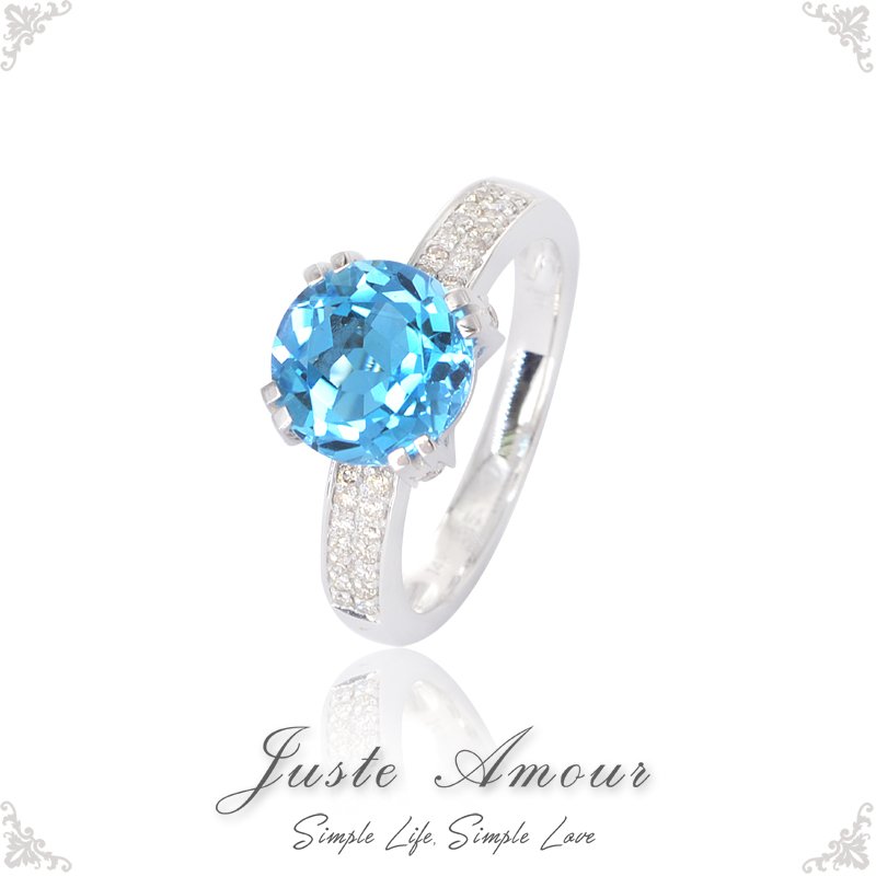 925 Silver Natural Blue Topaz Ring & CZ - USD 127(Include Shipping with Ring Box)