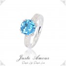 925 Silver Natural Blue Topaz Ring & CZ - USD 127(Include Shipping with Ring Box)