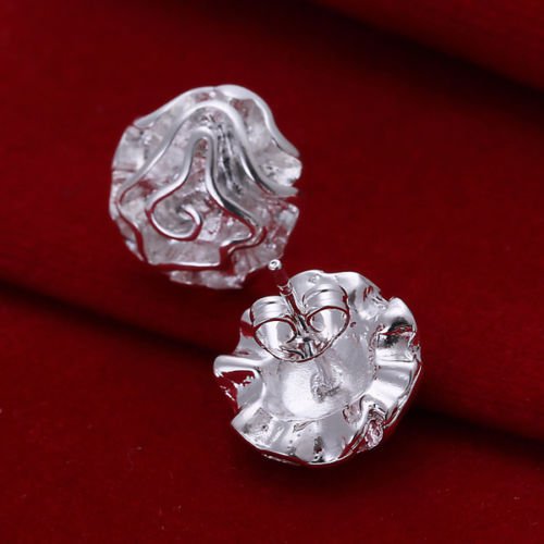 925Silver Plated Rose Flower Shape Ear Stud Women Girl Jewelry Gift New