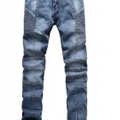 Ribbed Panel Scratched Zipper Fly Five-Pocket Jeans
