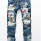 Splash-Ink Distressed Zipper jeans