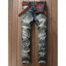Stitching Rhombus Paneled Zipper Fly Jeans