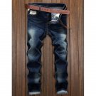 Splicing Design Bleach Wash Straight Leg Jeans
