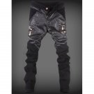 Zippers Design Leather Spliced Slim-Fit Pants