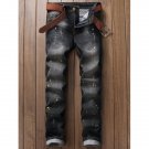 Scratched Pocket Rivet Paint Splatter Jeans