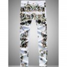 Zipper Fly Flowers Print Straight Leg Jeans