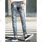Classic Frayed Design Mid-Wash Slim Fit Jeans For Men