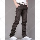 Zipper Fly PU-Leather Edging Straight Leg Pants