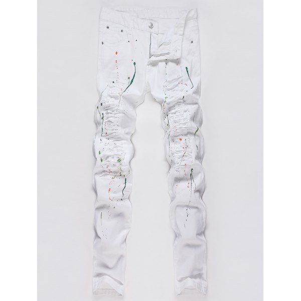 Zipper Fly Splash-Ink Distressed Jeans