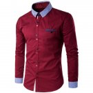 Stripe Splicing Turn-Down Collar Edging Color Block Button Shirt